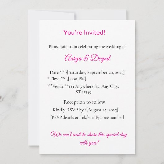 Faire-part de mariage romantique - Élégante et int (Dos)