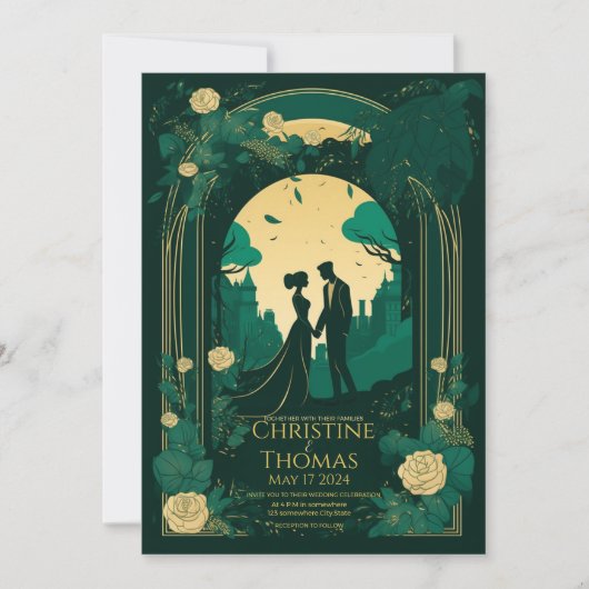 Faire-part de mariage romantique Emerald Green et  (Devant)