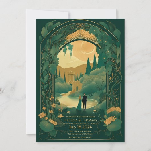 Faire-part de mariage Romantique Emerald Vert et O (Devant)