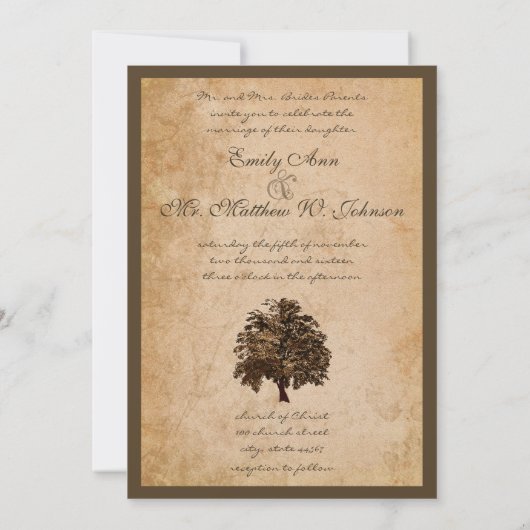 Faire-part de mariage romantique en chêne (Dos)