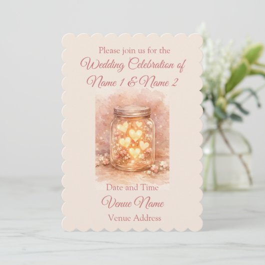 Faire-part de mariage romantique en pot de Mason (Debout devant)
