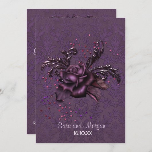 Faire-part de mariage romantique foncée (Devant / Derrière)