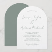 Faire-part de mariage romantique moderne vert saug (Devant / Derrière)