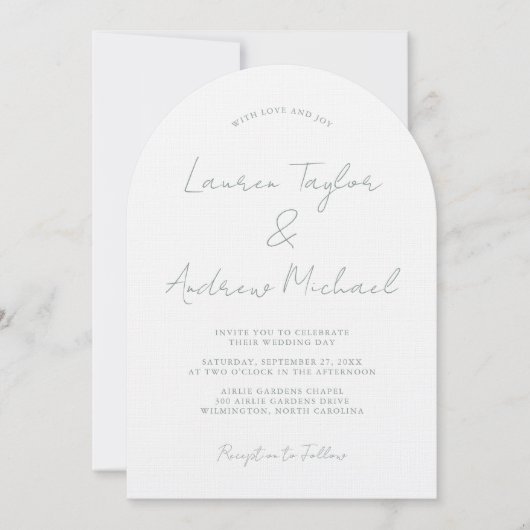 Faire-part de mariage romantique moderne vert saug (Devant)
