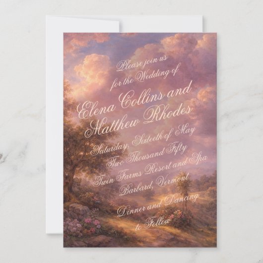 Faire-part de mariage romantique paysage de couche (Devant)