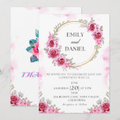 Faire-part de mariage romantique plié rose (Devant / Derrière)