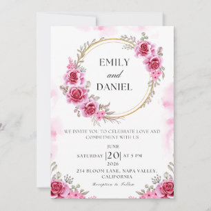Faire-part de mariage romantique plié rose