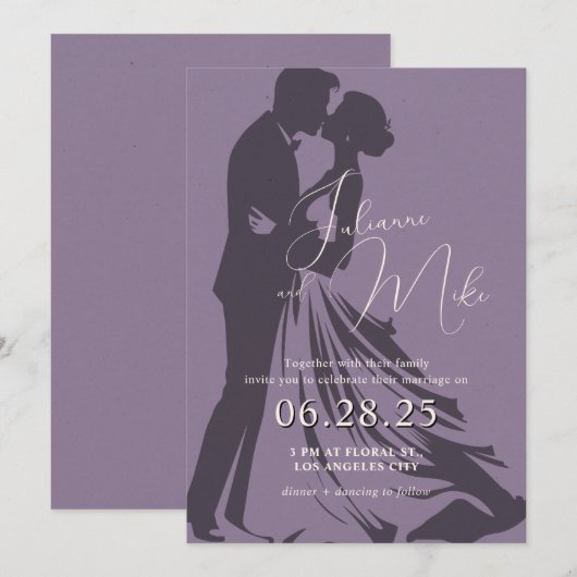 Faire-part de mariage romantique pourpre (Devant / Derrière)