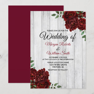 Faire-part de mariage romantique rose burgundy rus
