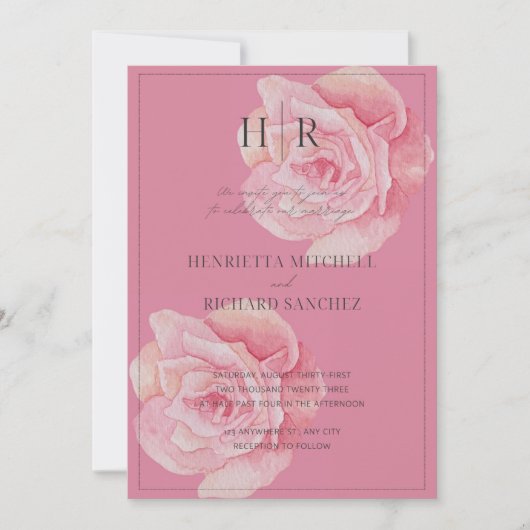 Faire-part de mariage romantique rose rose (Devant)