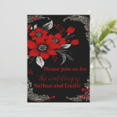 Faire-part de mariage romantique rouge et noir (Debout devant)