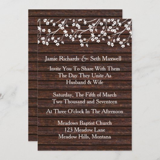 Faire-part de mariage romantique rustique (Devant / Derrière)