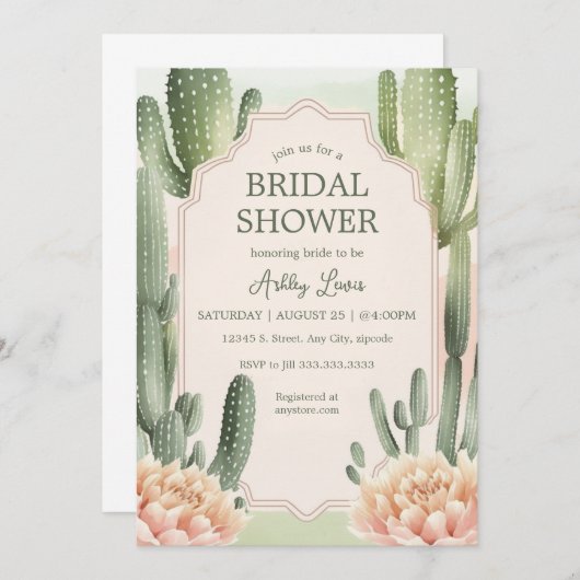 Faire-part de mariage romantique succulent Cactus  (Devant / Derrière)