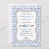 Faire-part de mariage romantique texte bleu et gri (Devant)
