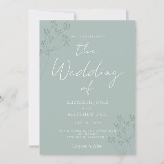 Faire-Part de Mariage Romantique Vert (Devant)