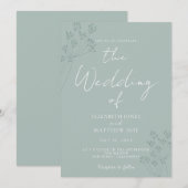 Faire-Part de Mariage Romantique Vert (Devant / Derrière)
