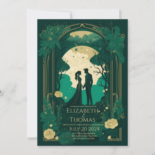 Faire-part de mariage romantique Vert émeraude et  (Devant)