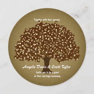 Faire-Part de Mariage Rond avec Arbre Lumineux Vin