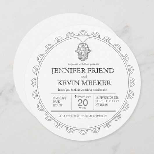 faire-part de mariage ronde Hamsa (Devant / Derrière)