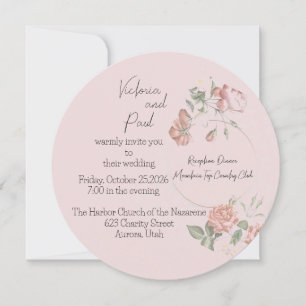 Faire-part de mariage ronde rose doux