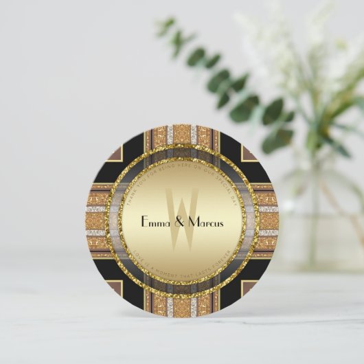 Faire-part de mariage ronde V1 Art déco Parties sc (Debout devant)