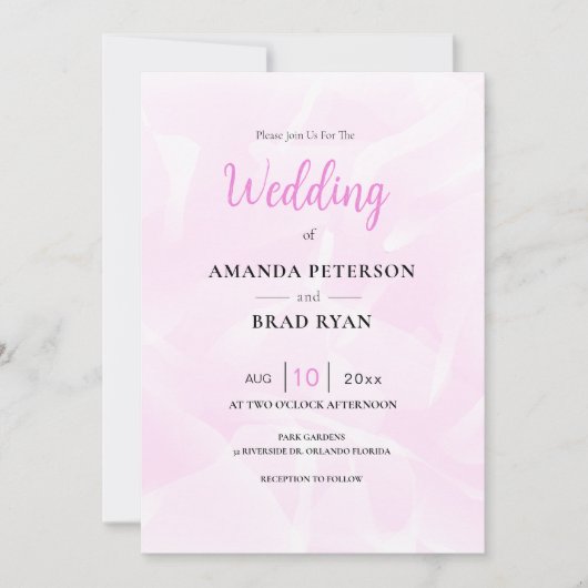 Faire-part de mariage rose (Devant)