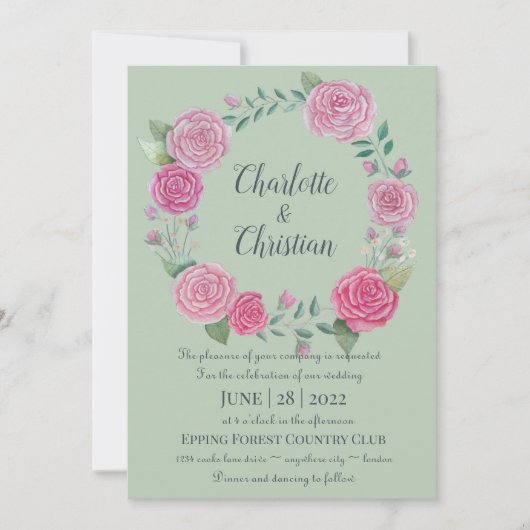 faire-part de mariage rose (Devant)