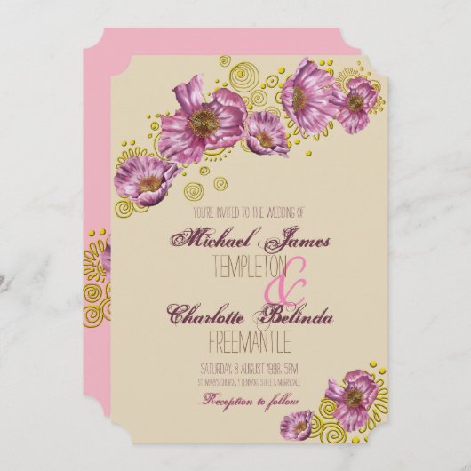 Faire-part de mariage rose (Devant / Derrière)