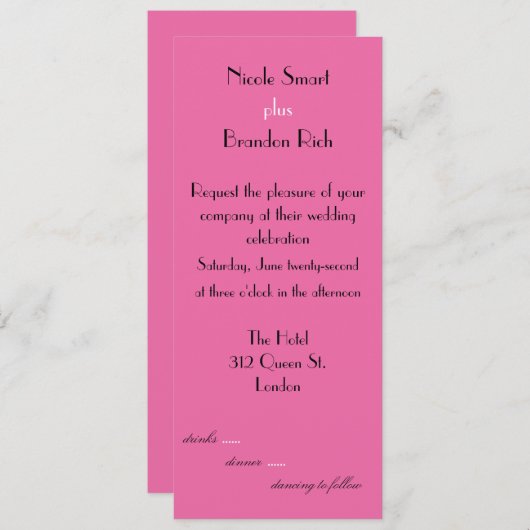 Faire-part de mariage rose (Devant / Derrière)