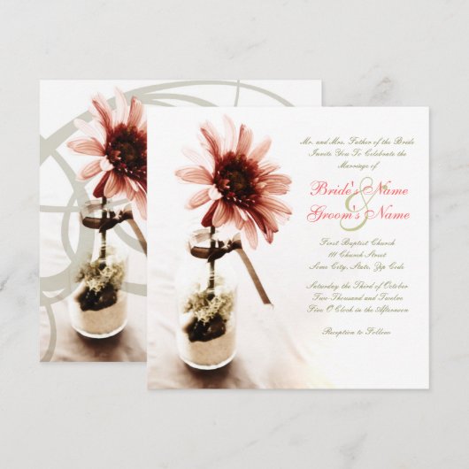 Faire-part de mariage rose (Devant / Derrière)