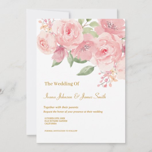 Faire-part de mariage rose aquarelle (Devant)