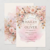 Faire-part de mariage Rose aquarelle pastel (Devant / Derrière)