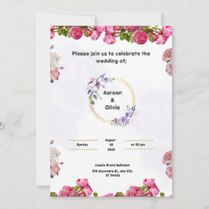 Faire-part de mariage rose avec aquarelle esthétiq