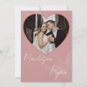 Faire-part de mariage rose avec photo et code QR (Devant)