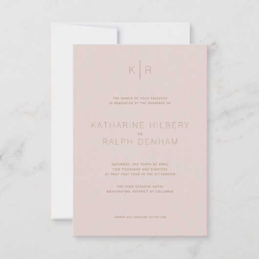 Faire-part de mariage rose beige simple (Devant)