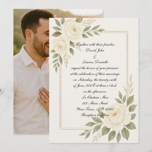 Faire-part de mariage Rose blanche (Devant / Derrière)