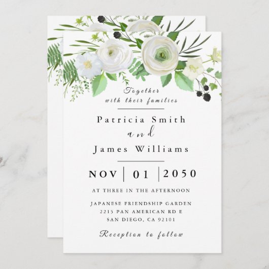 Faire-part de mariage Rose blanche (Devant / Derrière)