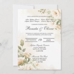 Faire-part de mariage rose blanche de jardin espag