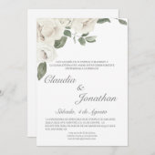 Faire-part de mariage rose blanche espagnol (Devant / Derrière)