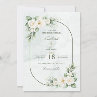Faire-part de mariage Rose Blanche et Sauge Verte