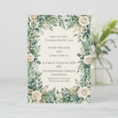 Faire-part de mariage Rose Blanche Verte (Debout devant)