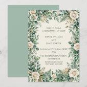 Faire-part de mariage Rose Blanche Verte (Devant / Derrière)