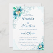 Faire-part de mariage Rose bleu chic avec code QR (Devant)