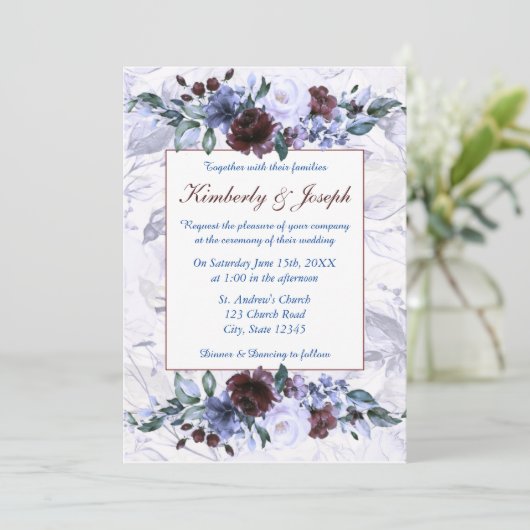 Faire-part de mariage Rose bleu et violet (Debout devant)