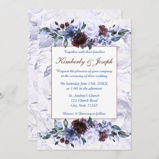 Faire-part de mariage Rose bleu et violet (Devant / Derrière)