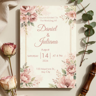 Faire-part de mariage rose blush romantique | Aqua