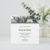 Faire-part de mariage Rose botanique vert foncé (Debout devant)
