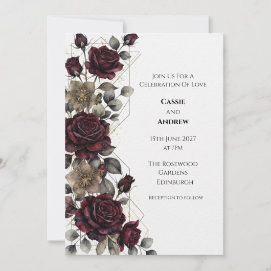 Faire-part de mariage Rose Bourgogne Eucalyptus (Devant)