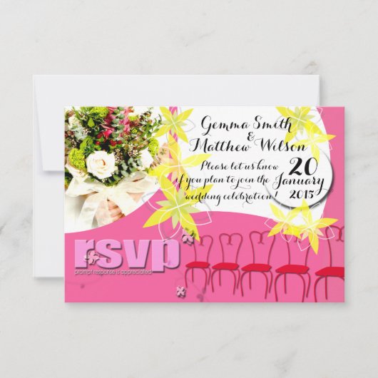 Faire part de mariage rose bubble pour RSVP (Devant)