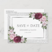 Faire-part de mariage rose burgundy argent (Devant / Derrière)